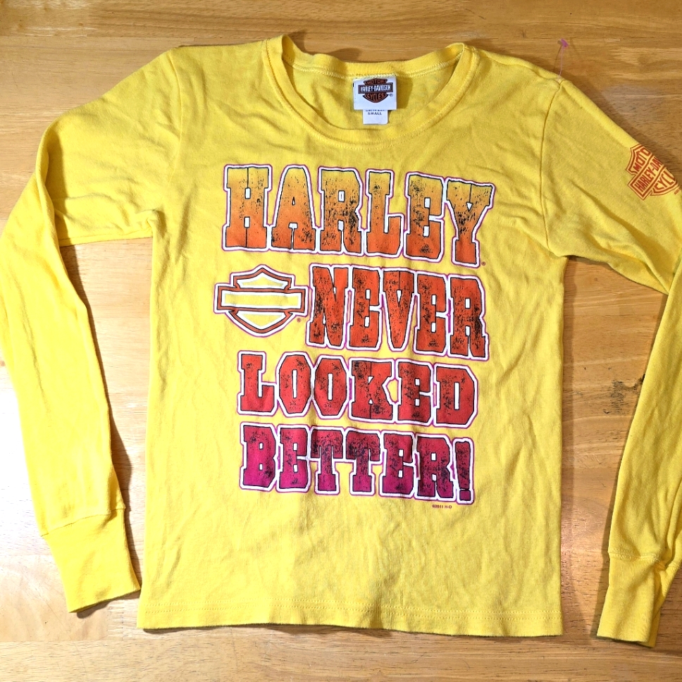 Harley-Davidson Motorcycle Yellow Long Sleeve Shirt Tampa Florida Mens Small